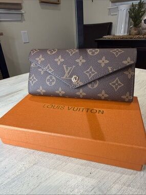 Source Unknown Brown and Tan Monogram Continental Wallet/Checkbook With Box